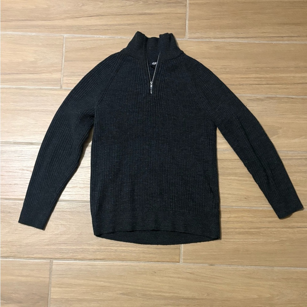 H&M Charcoal Zip-Up Sweater for Men